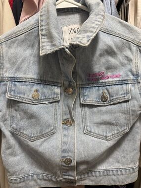 Minnie Mouse Zara Light Blue Denim Jacket with Pink Embroidery